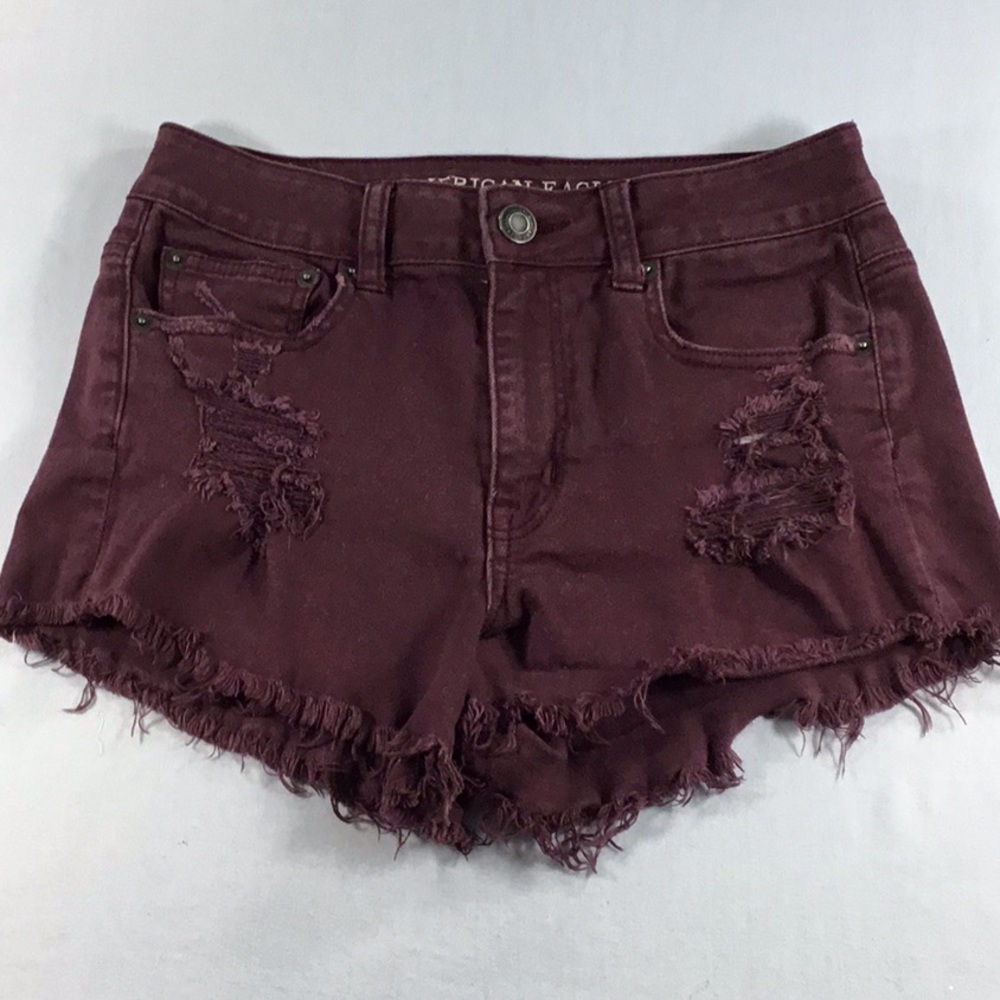 American Eagle Size 4 Grunge Burgundy Cut Offs Shorts Indie Sleaze Daisy Dukes